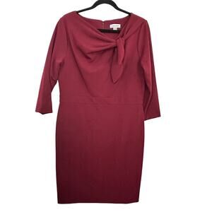 NWT Calvin Klein Women's Red Cowl Bow Neck 3/4 Sleeve Crepe Sheath Dress Size 14